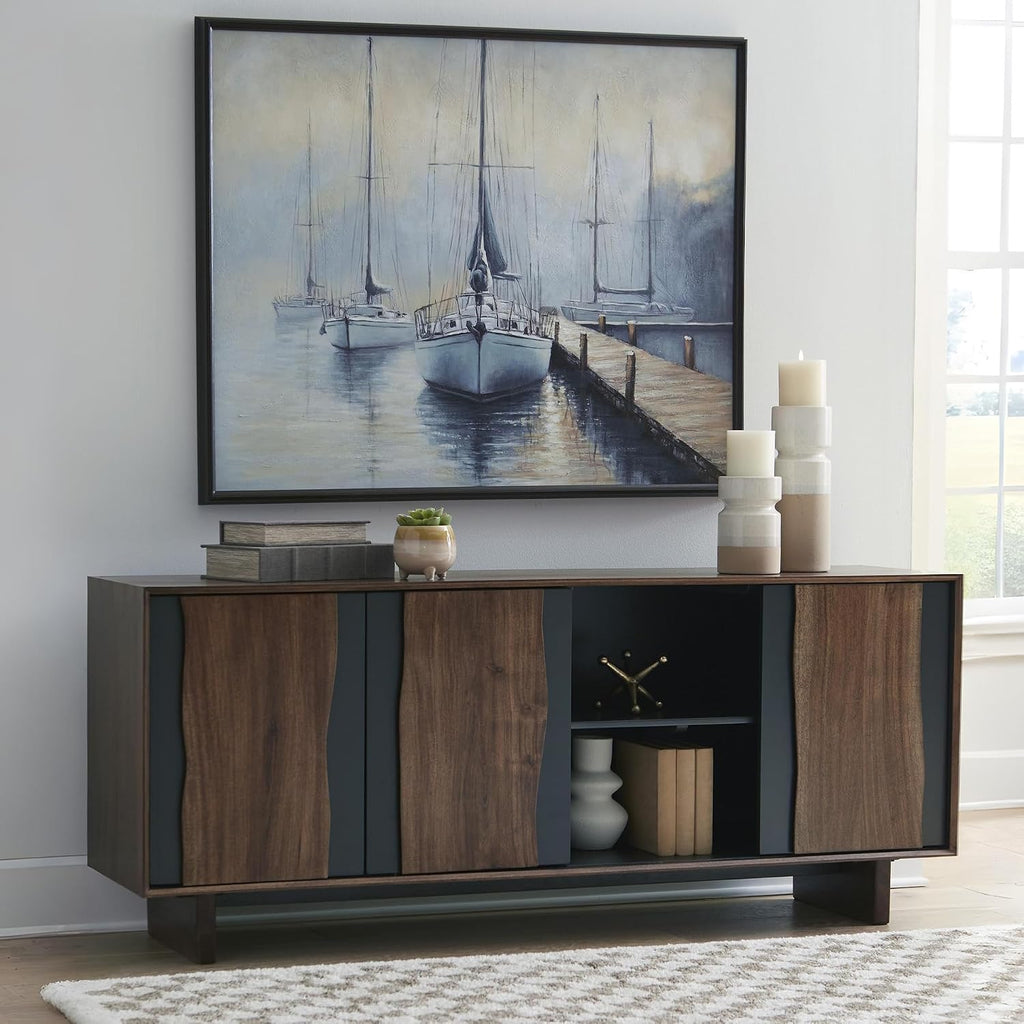 Signature Design by Ashley Welby Accent Cabinet, 71' Live Edge Storage Cabinet, Crafted with Acacia Wood, Acacia Veneer and Engineered Wood, Modern TV Stand Console, Brown/Charcoal