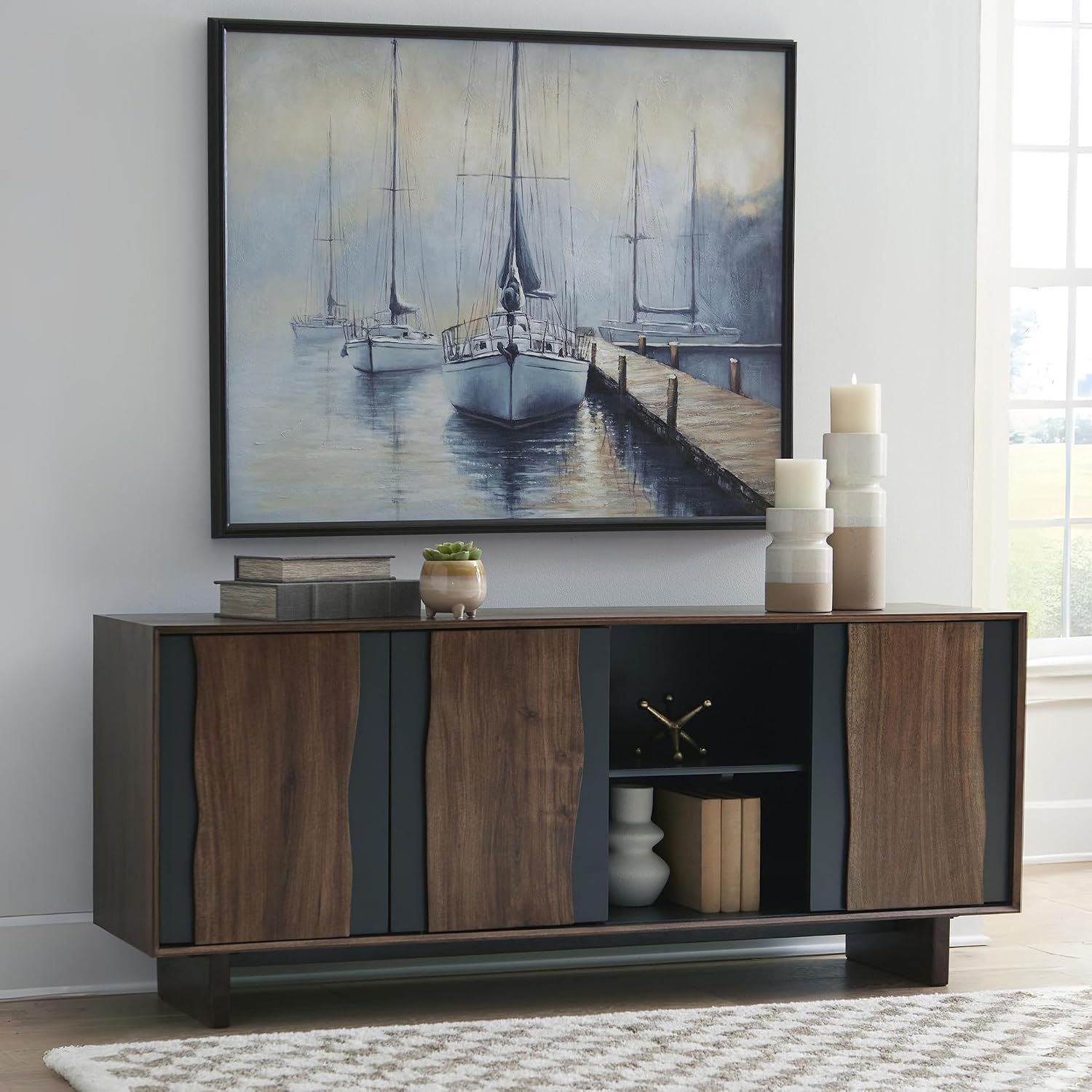 Signature Design by Ashley Welby Accent Cabinet, 71' Live Edge Storage Cabinet, Crafted with Acacia Wood, Acacia Veneer and Engineered Wood, Modern TV Stand Console, Brown/Charcoal