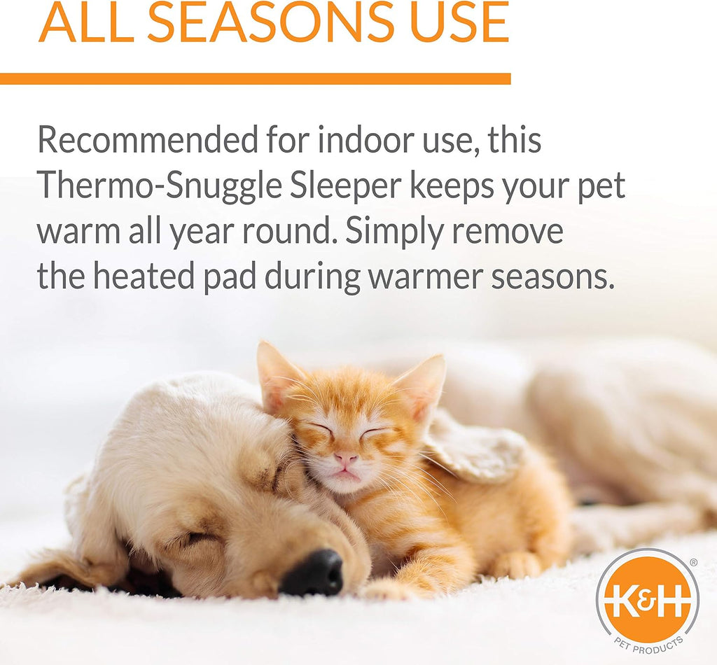 K&H Pet Products Heated Dog Bed Indoor, Thermo-Snuggly Sleeper with Removable Waterproof Heated Pad, Calming Pillow Pet Bed, Machine Washable, Safety Listed - Medium 26 X 20in Sage/Tan