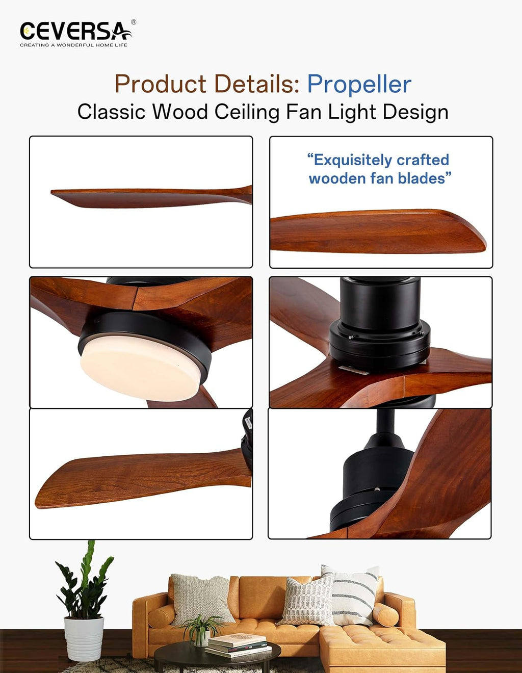 60 Inch Ceiling fans with Lights and Remote,Wood Outdoor Ceiling Fan for Patios with Dimmable LED Light,3 Blades Walnut,Noiseless Reversible DC Motor,Modern Memory Fan for Indoor,Farmhouse