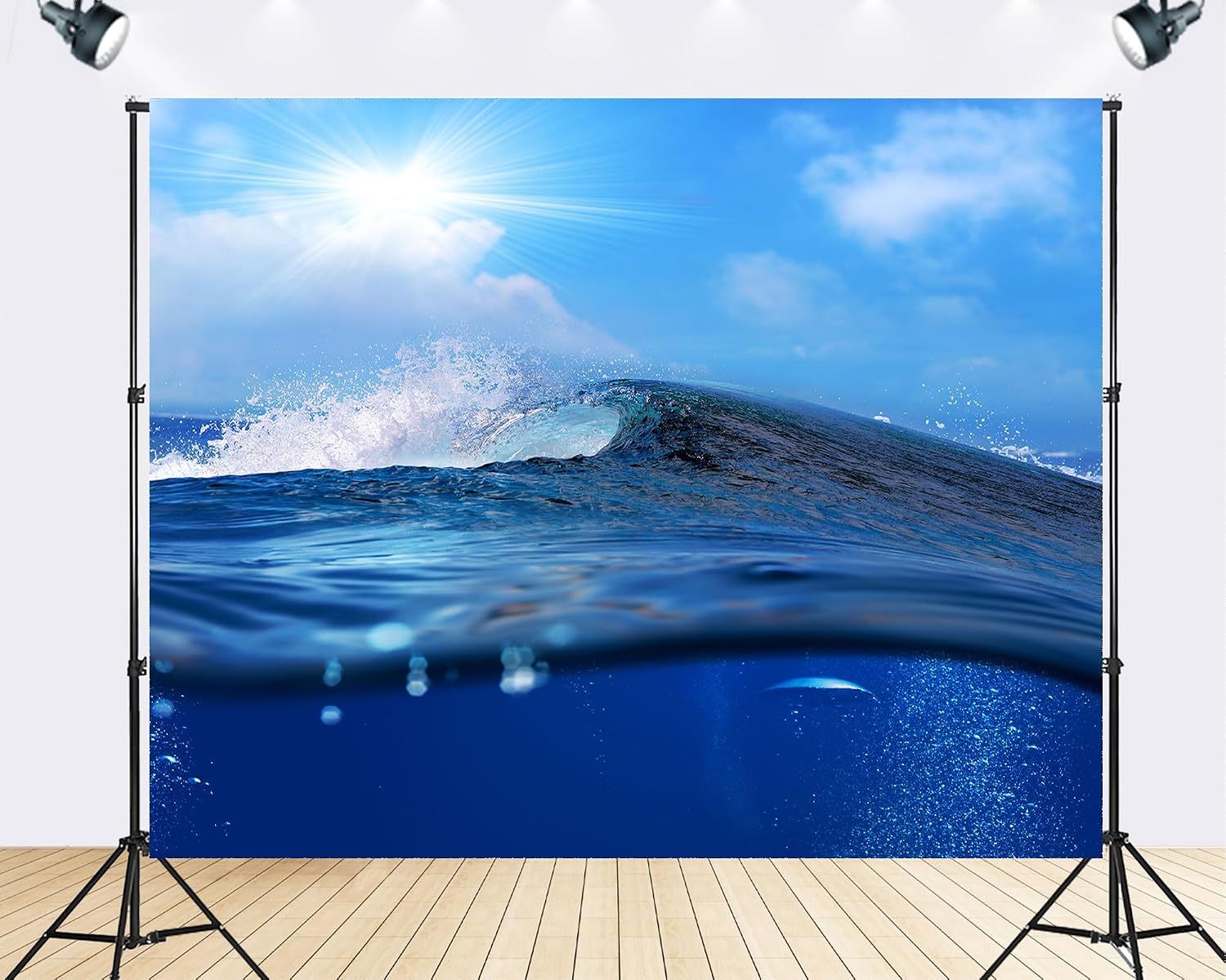 Trykid 20x10ft Bright Blue Ocean Wave Backdrop Sunlit Sparkling Clear Photography Background Summer Seaside Tapestry Party Decoration Photo Studio Prop Fabric