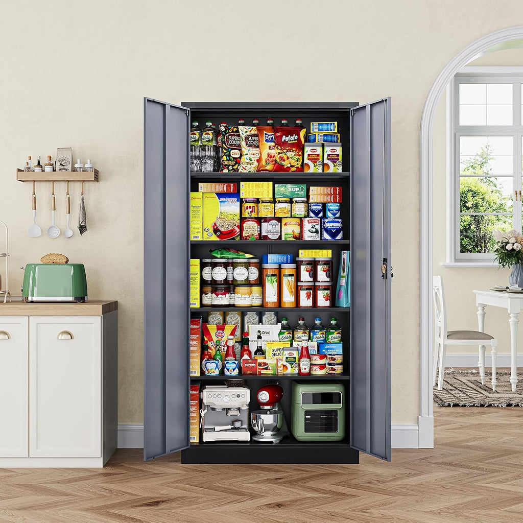 Letaya Metal Garage Storage Cabinets with Lock Door and Adjustable Shelves, Steel Tool Cabinets for Home,Office,Warehouse Organisieren (Black Gray)