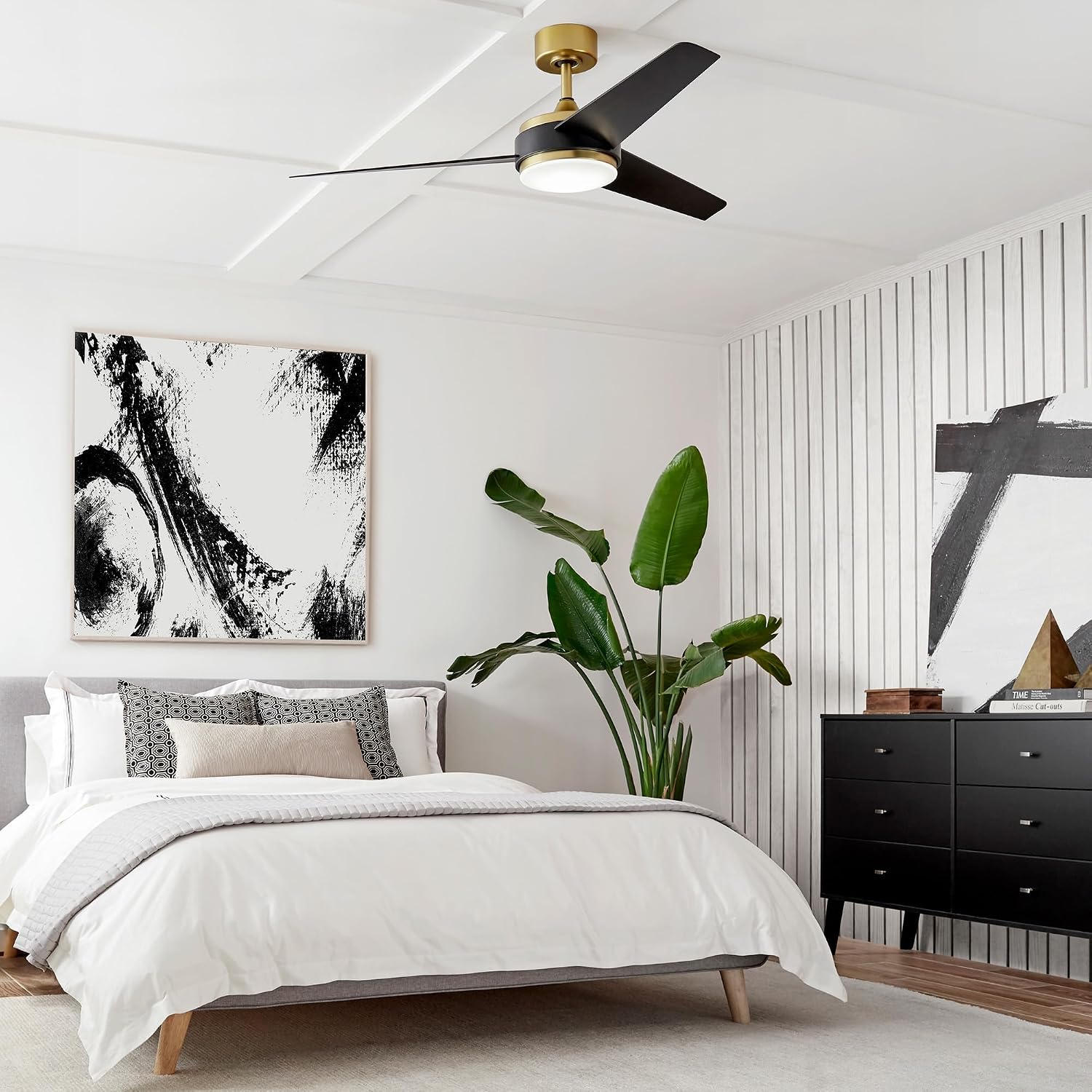 WAC Lighting F-054L-SB/MB Mod 54' Outdoor Ceiling Fan with LED Lights & Remote, Satin Brass/Matte Black