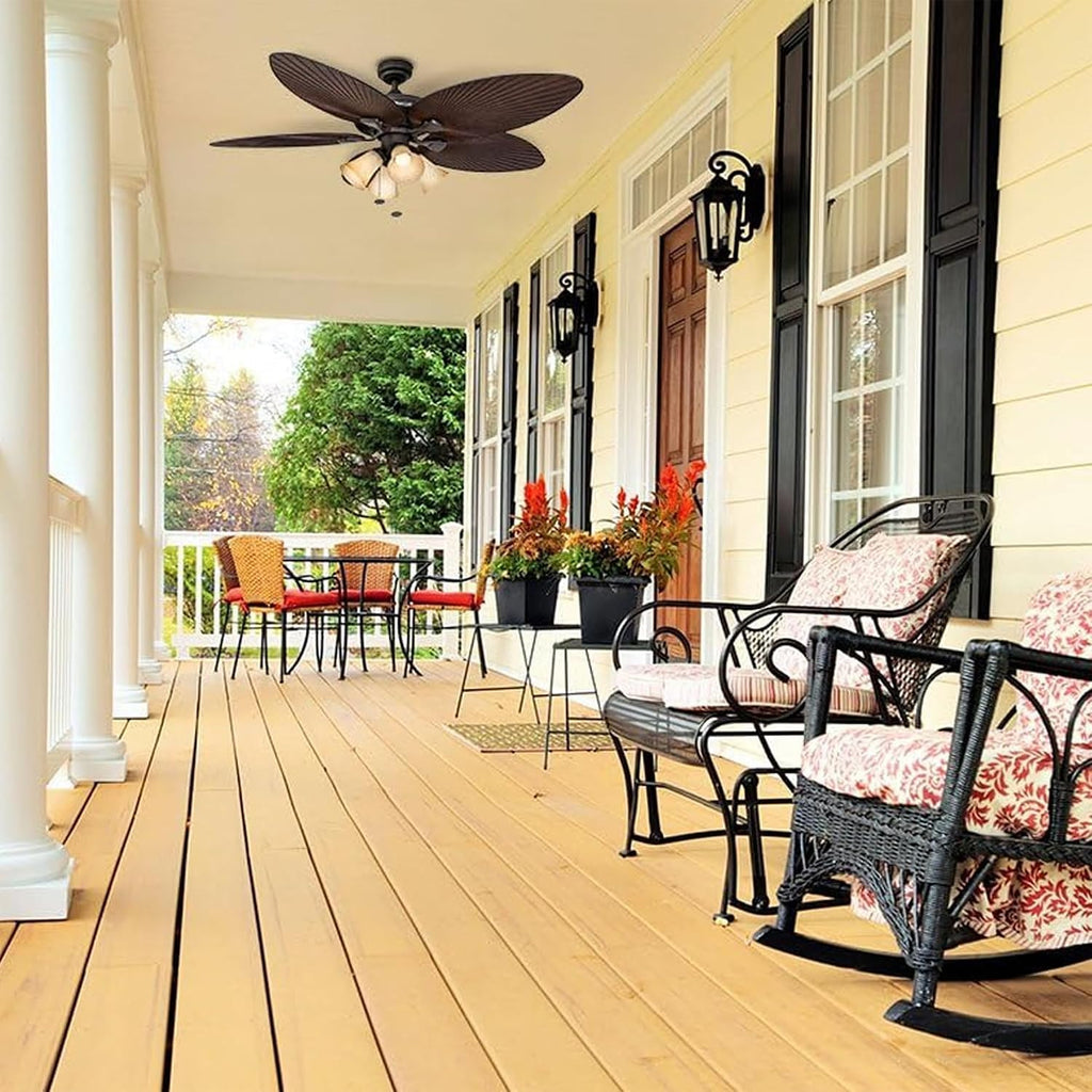 Honeywell Palm Island 52 Inch Tropical Indoor Outdoor Ceiling Fan, LED Light, 5 Palm Leaf Blades, Pull Chain Control, Quiet Motor, Oil Rubbed Bronze