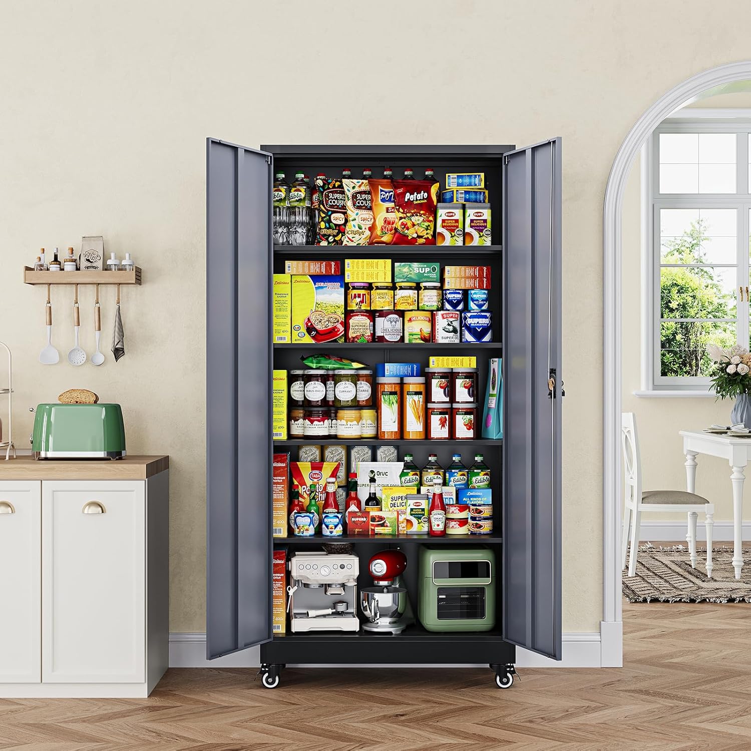 Letaya Metal Garage Storage Cabinets with Lock Door and Adjustable Shelves, Steel Tool Cabinets for Home,Office,Warehouse Organisieren (Black Grey, 75' H)