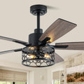 52' Farmhouse Ceiling Fans with Lights and Remote,Chandelier Ceiling Fan with Reversible DC Motor and 5 Double Finish Wood Blades,Rustic Caged Ceiling Fan for Living Room,Dining Room,Bedroom