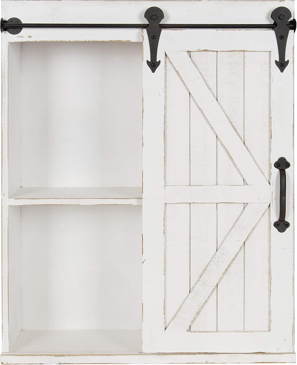 Kate and Laurel Cates Modern Farmhouse Decorative Wood Wall Storage Shelving Cabinet with Sliding Barn Door, Rustic White