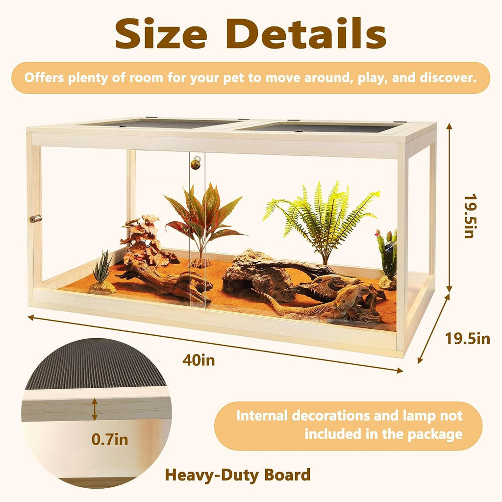 PROLEE Retile Tank,Bearded Dragon Tank,Lizard Tank with Metal Mesh Roof Door, Acrylic Panel Snake Tank with Lock Design,Oak,60Gallons