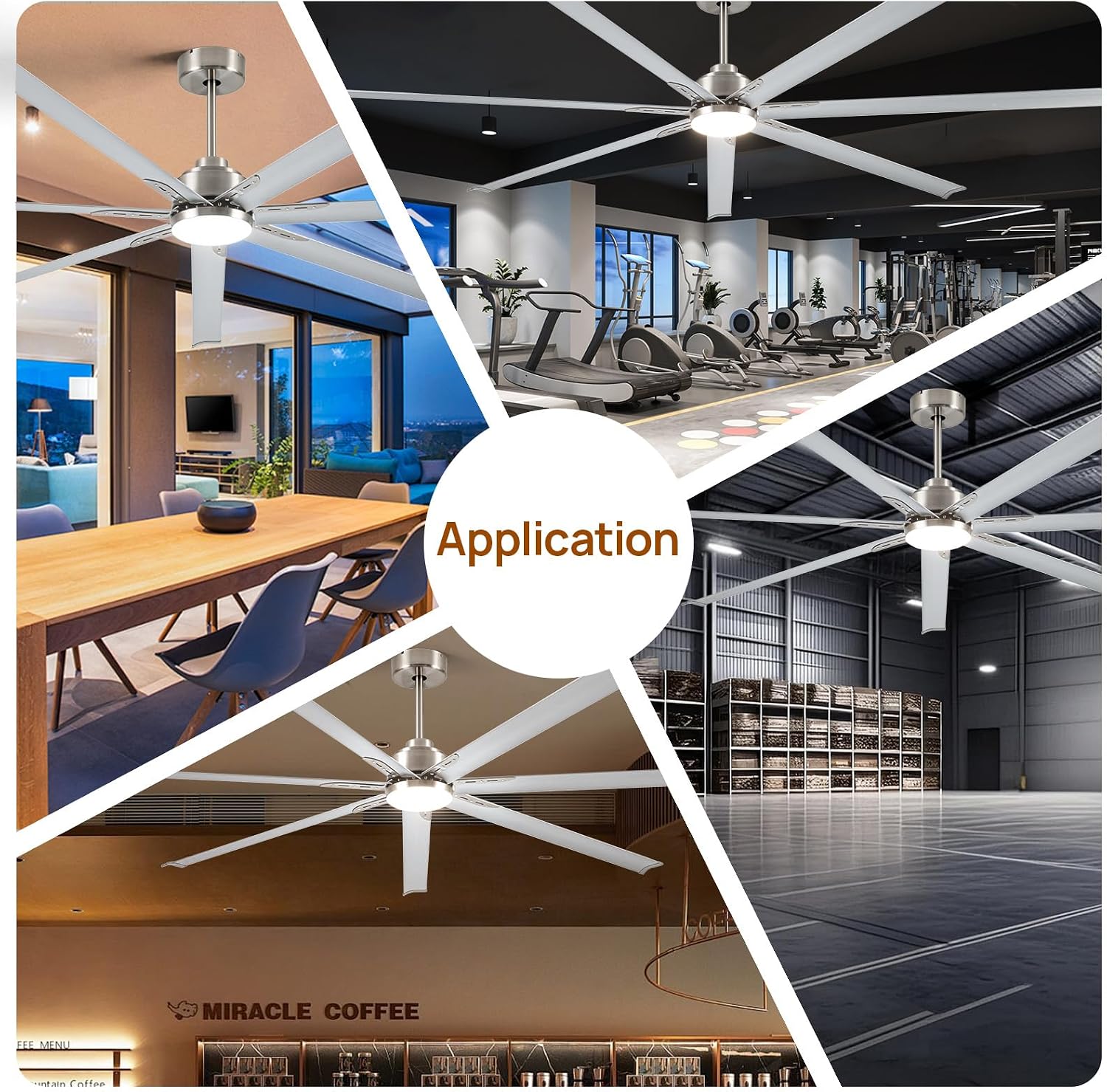 Minislak 96 Inch Industrial Ceiling Fans with Light,Brushed Nickel HVLS Ceiling Fan with 6 Speeds Reversible Motor,High CFM Indoor/Outdoor Ceiling Fan with 7 Aluminum Blades for Barn shop,Commercial