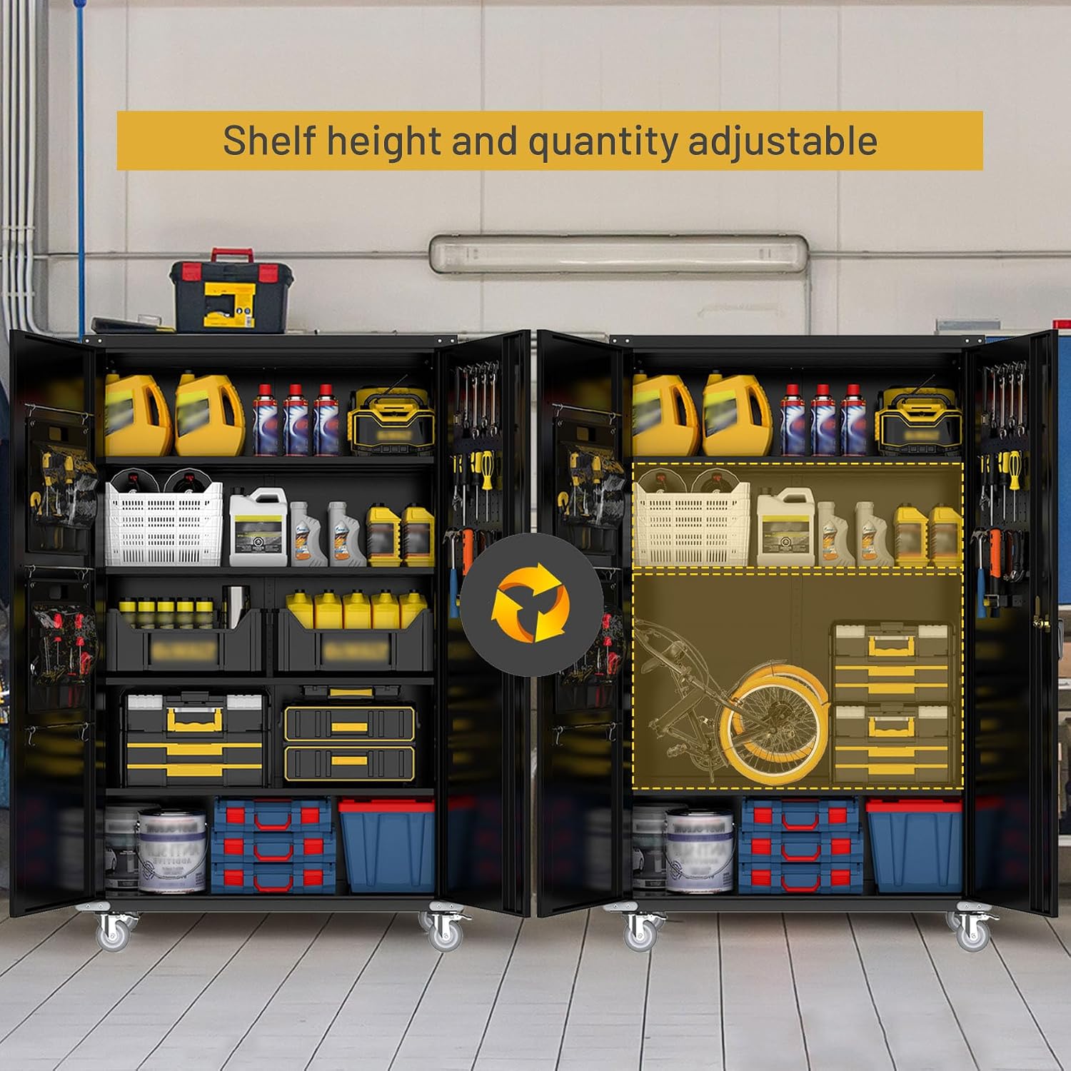 biosp 72' H Wide & Deep Garage Storage Cabinet with Wheels & Pegboards, Metal Storage Cabinet with Locking Door & Adjustable Shelves, Rolling Tool Cabinet for Garage, Shop, Office, 72'x43'x22'