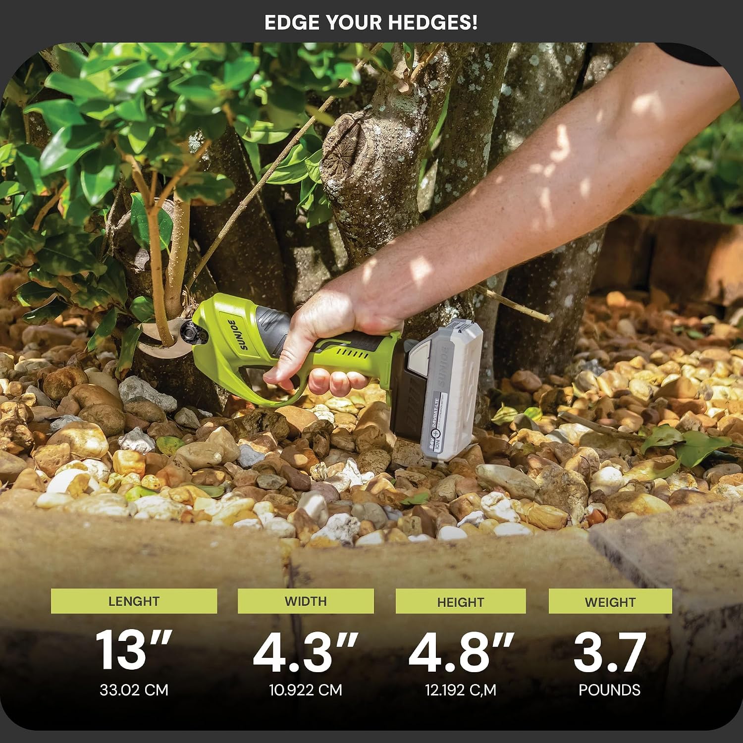 Sun Joe Cordless Handheld Pruner with Battery, Charger & Steel Blades, 80W Motor - Portable and Battery-Operated Gardening Tool Shears for Trimming Wood, Tree Branches, Twigs, and Stems, 24V-PRN1-LTE