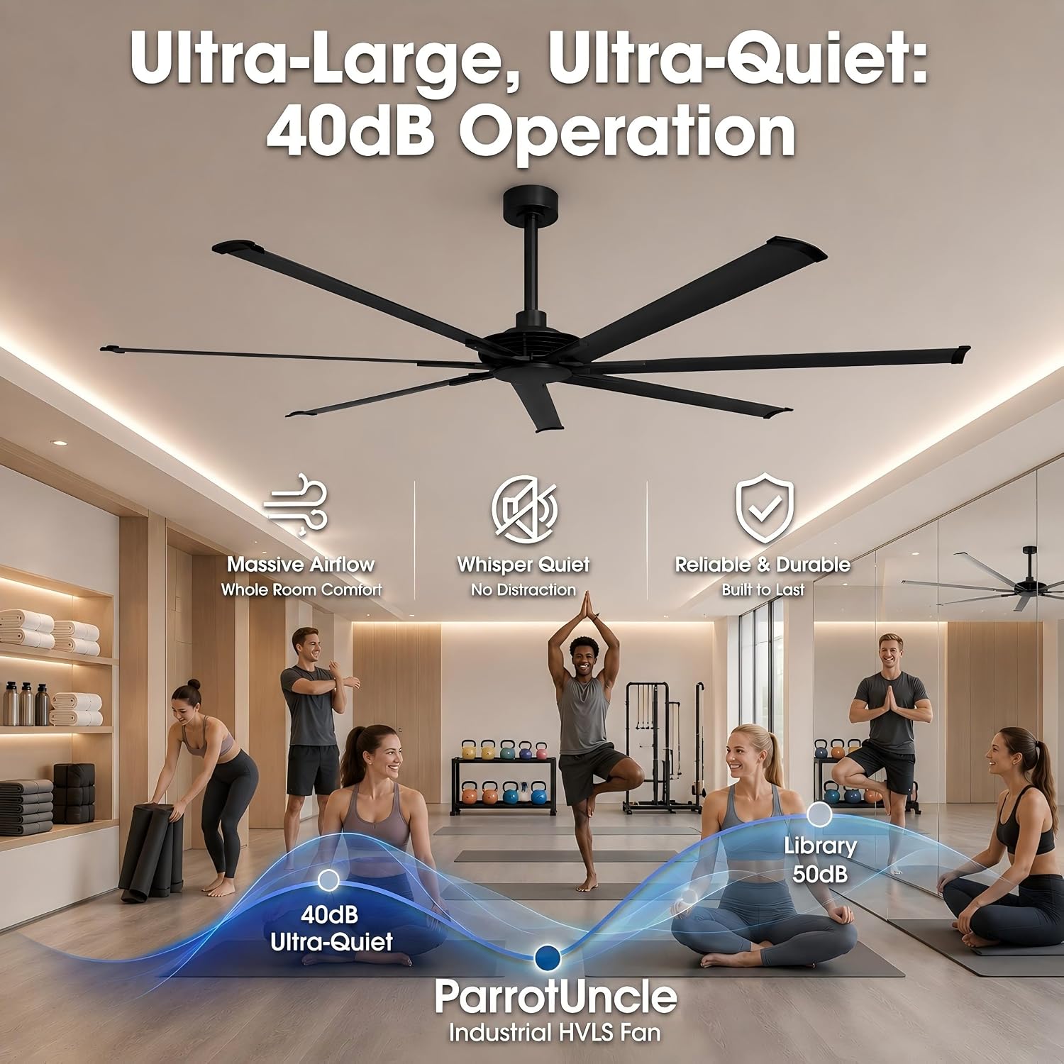 100 Inch Industrial Ceiling Fan, Large Black Outdoor Ceiling Fans for Paitos with Remote Control, High CFM Quiet DC Motor Commencial Shop Fan for Garage Gym, Reversible 7 Aluminum Blades, Timer
