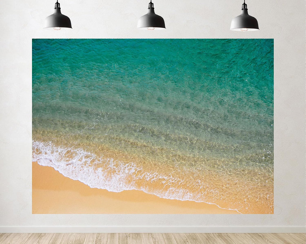 Trykid 20x10ft Clear Turquoise Shoreline Backdrop Gentle White Waves Golden Sand Beach Photography Background Tropical Paradise Tapestry Party Decoration Photo Studio Prop Fabric