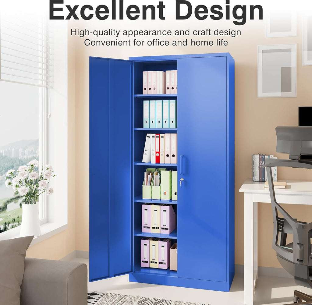 SISESOL Blue Metal Storage Cabinet with 6 Shelves,71' Garage Storage Cabinet with Lock,6 Tier Steel Cabinets with Locking Doors,Lockable Cabinets for Home,Office,Shop,Garage
