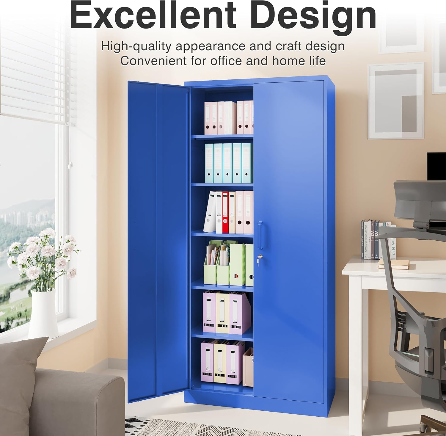 SISESOL Blue Metal Storage Cabinet with 6 Shelves,71' Garage Storage Cabinet with Lock,6 Tier Steel Cabinets with Locking Doors,Lockable Cabinets for Home,Office,Shop,Garage