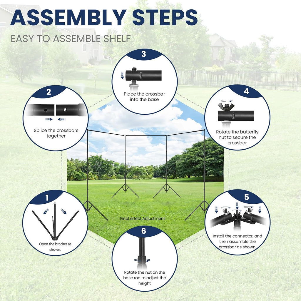 Jiang&Rong 8.5 x 30ft (H x W) Adjustable Photo Backdrop Stand Kit, Large Photography Background Stand with 308°Angle Rotatable Connector for Wedding, Birthday, Party