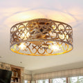 Flush Mount Ceiling Fans with Lights, Farmhouse Low Profile Ceiling Fan with APP & Remote Control, 6-Speed Reversible DC Motor, Caged Chandelier Fans for Bedroom, Living Room, Gold Antique