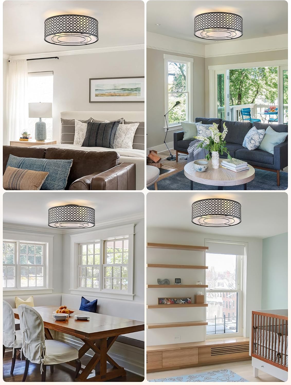 20' Black Ceiling Fan with Light Flush Mount, Caged Boho Ceiling Fans with Lights Remote Control, Round with 6 Speeds for Bedroom, Nursery, Living Room