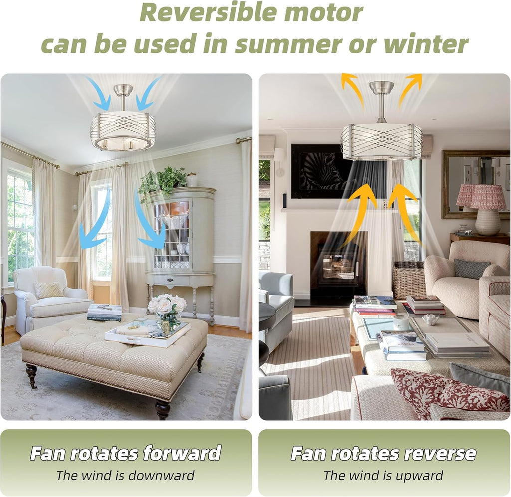 20' Fandelier Ceiling Fans with Lights, Silver Caged Boho Ceiling Fan with Light Remote Control, Mid-Century Modern with 6 Speeds for Bedroom, Nursery, Living Room