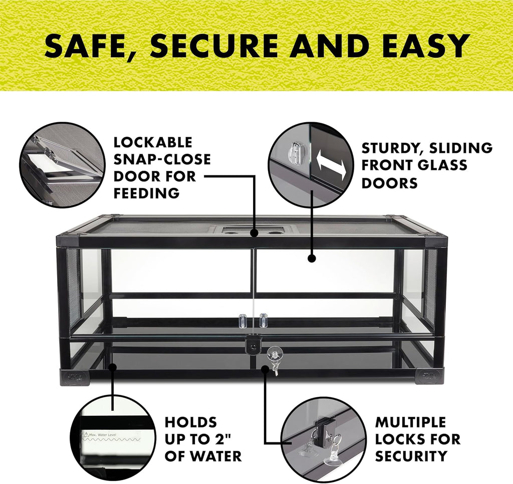 Zilla QuickBuild Reptile 20 Gallon Glass Terrarium Habitat with Swing Door For Geckos, Snakes, Lizards, Frogs, Turtles, and Tortoises, 30' x 12' x 12'