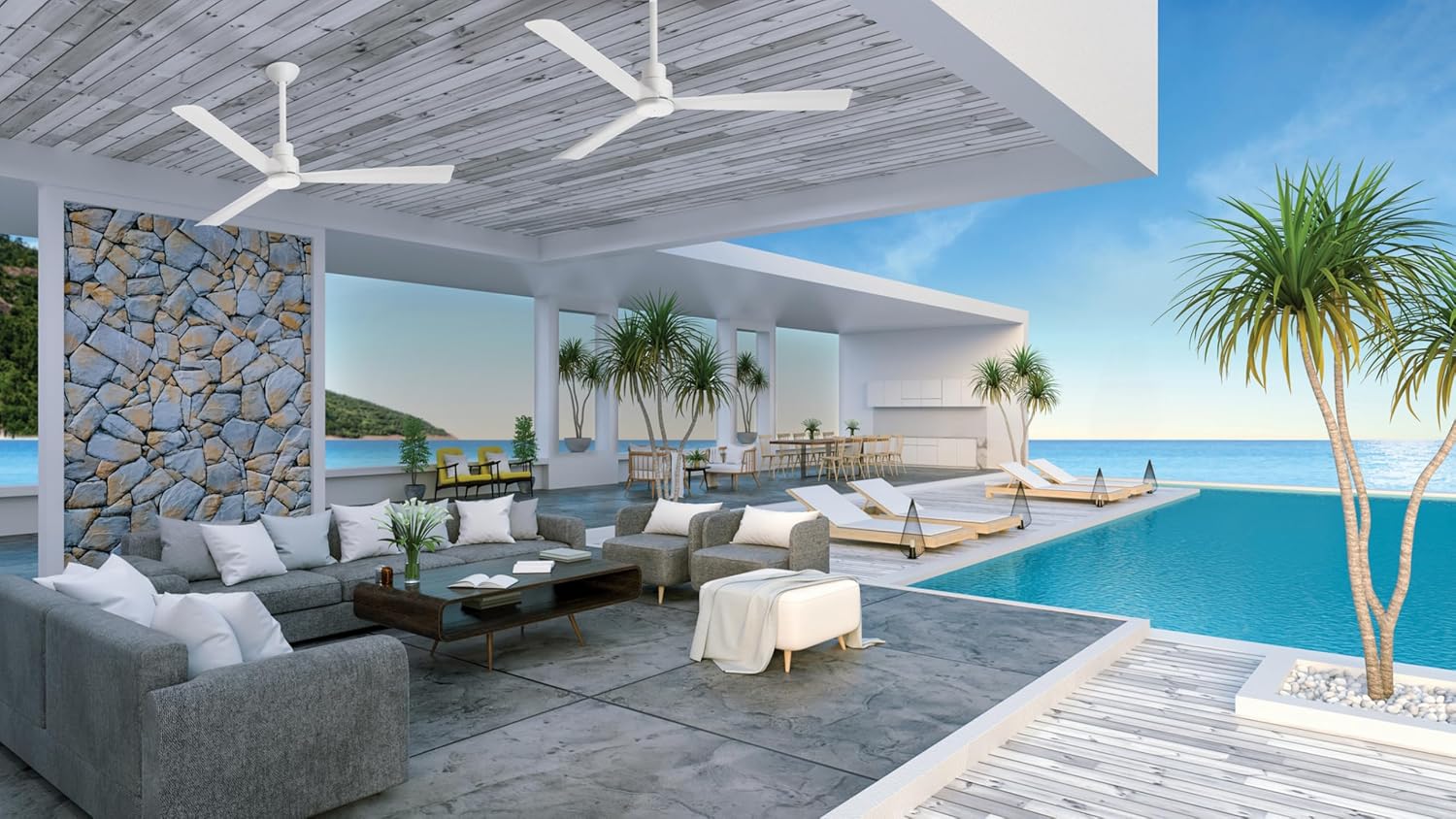 Minka-Aire F787-WHF Protruding Mount, 3 Flat White Bladed, Smart Ceiling Fan, White - Ivory