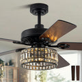 52' Black Crystal Ceiling Fan with Light, Modern Chandelier Fan with Remote, Farmhouse Vintage Fandelier Fan with Quiet DC Motor, 6 Speeds for Dining Living Room Bedroom (No Bulbs Included)