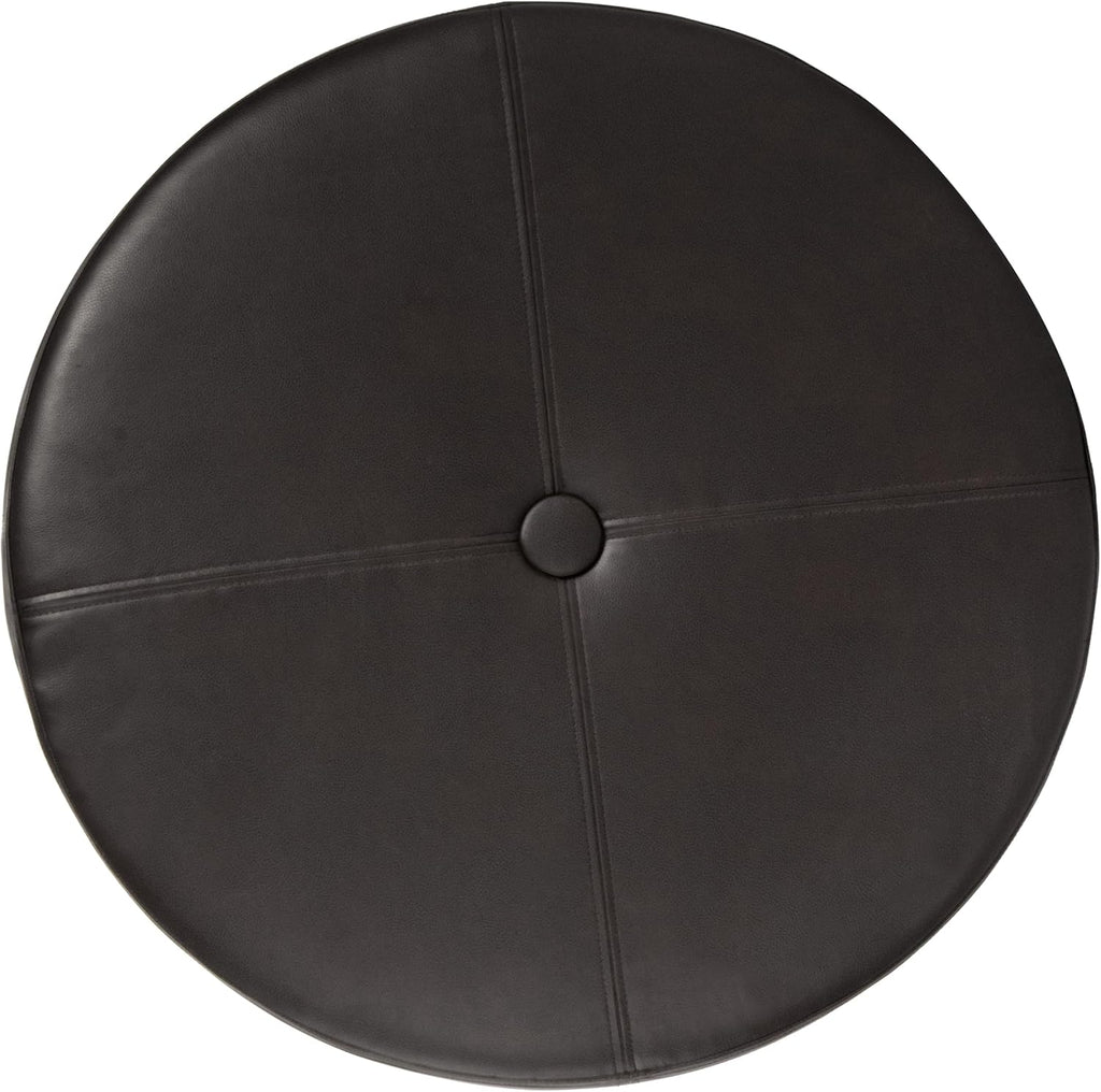 HomePop 32' Large Tufted Round Storage Ottoman - Vintage Brown Faux Leather