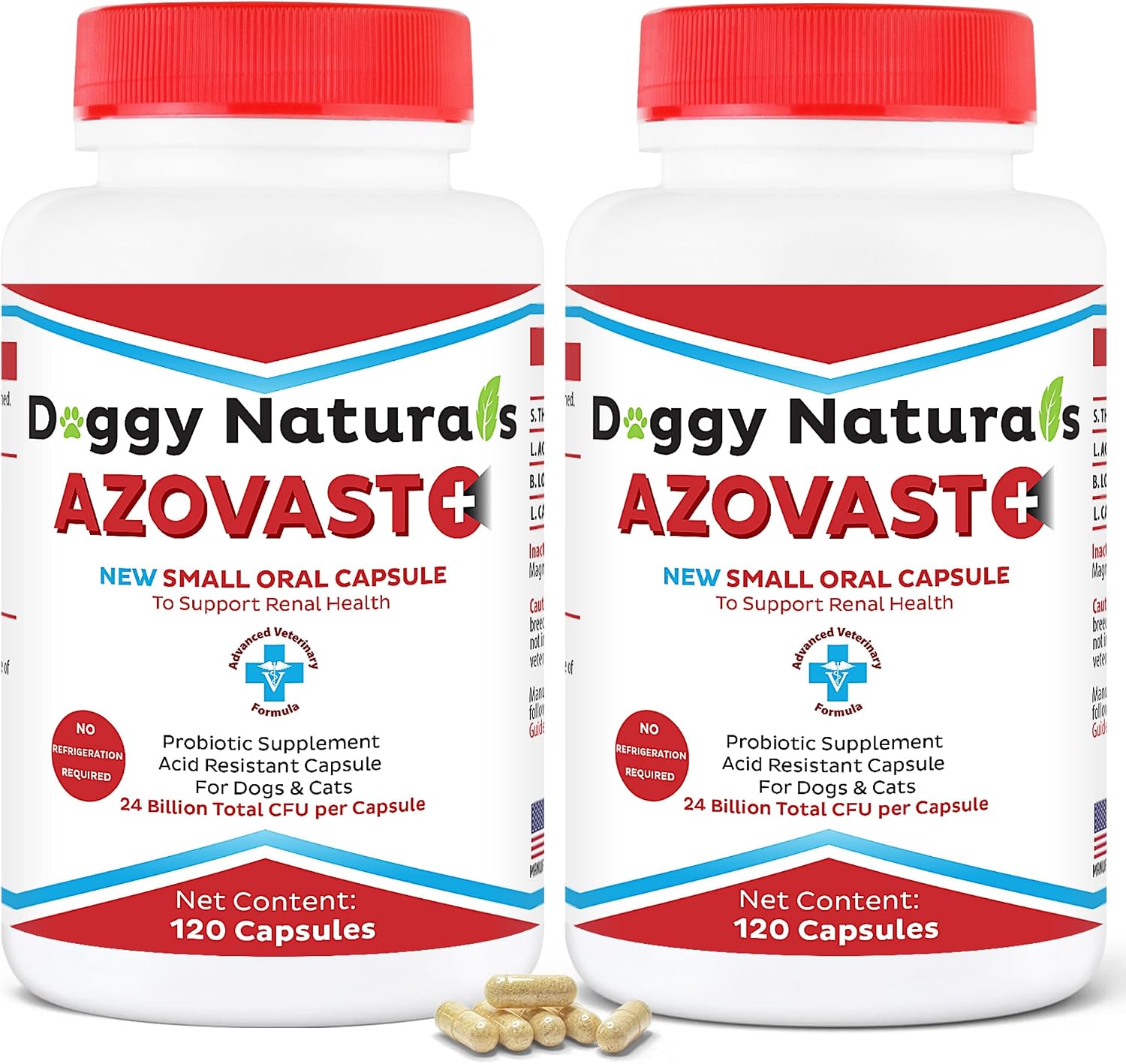 Azovast Plus Kidney Health Supplement for Dogs & Cats -24 Billion CFU- NO Refrigeration Required - Help Support Kidney Function & Manage Renal Toxins - Renal Care Supplement Capsule(U.S.A) (240 Caps)