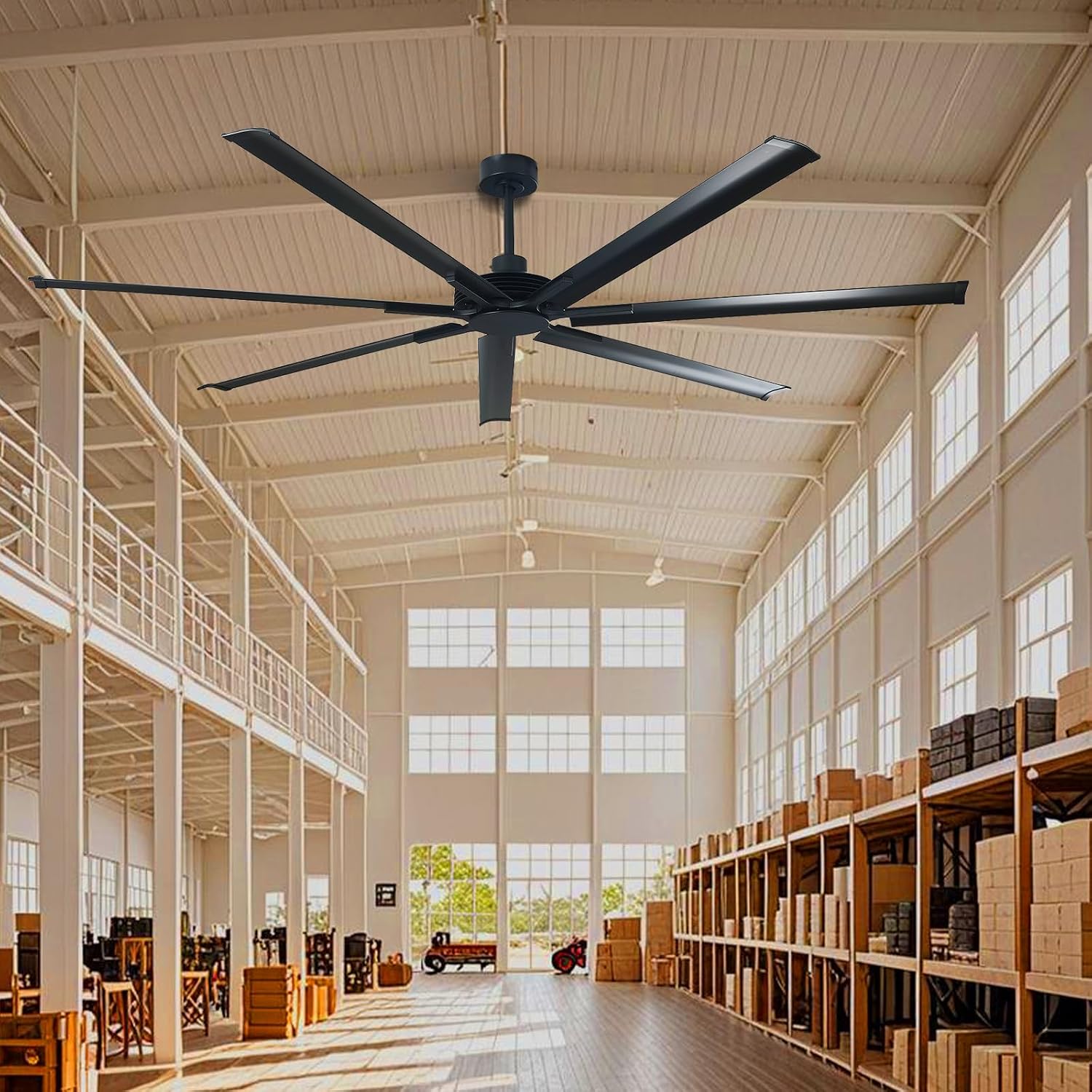 84' Large Commercial Ceiling Fan Lights & Remote - Damp-Rated Outdoor Ceiling Fans for Patios, Modern Industrial Design, 6-Speed, Dimmable LED, Use for House, Shop, Garage,High-Traffic Areas