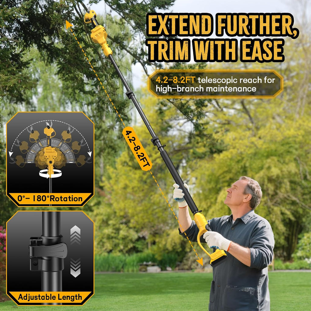 2 IN 1 Electric Pruning Shears Cordless with Pole for Dewalt 20V MAX Battery, 14Ft Reach, 1.2' Cutting Diameter, Brushless Motor Tree Pruner - for Gardening & Tree Trimming (No Battery)