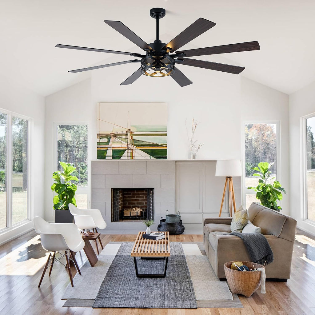 72' Industrial Ceiling Fan with Lights, 8 Blades Dual Color,Reversible DC Motor,Remote Control,6 Speeds,Timer,Quiet Ceiling Fan for Bedroom Living Room Patio