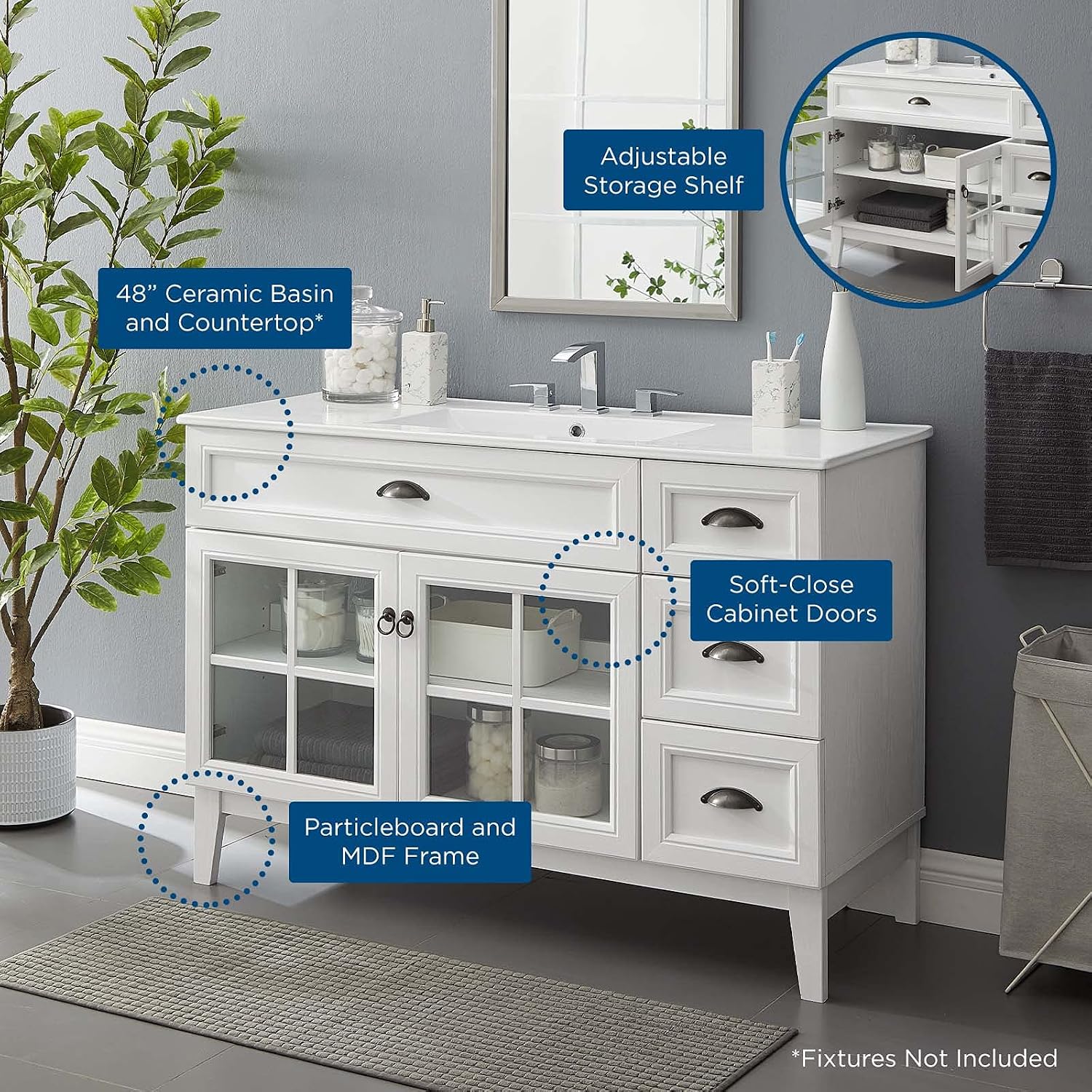 Sink Vanity Cabinet, Wood, White, Modern Contemporary, Hotel Bedroom Bathroom Master Suite Guest