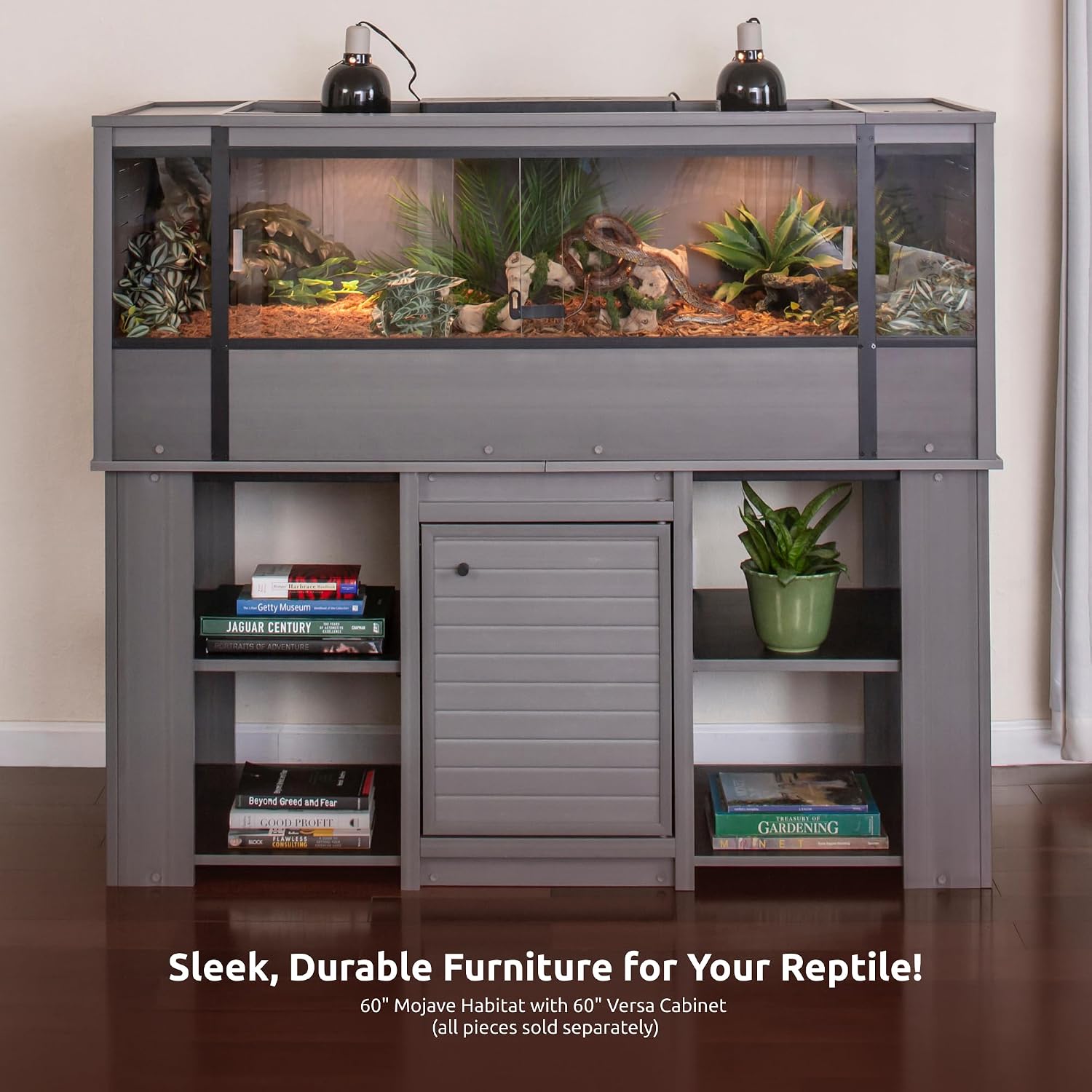 New Age Pet ECOFLEX 60' Wide X-Large Reptile Habitat, Mojave Lounge for Snakes, Tortoises & Lizards in Maple, Black & Grey, Easy Assembly, Sliding Glass Doors & Mesh Top