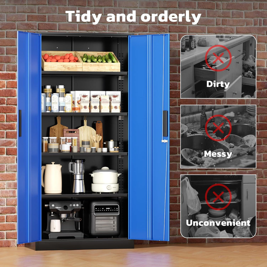 Greenvelly Metal Lockable Storage Cabinet, 72' Storage Cabinet with 2 Doors and 4 Adjustable Shelves for Office, Home, Garage, Pantry (Assembly Required, Black Blue)