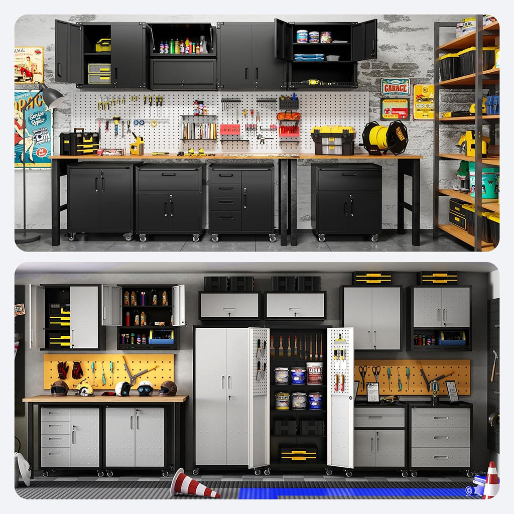 Metal Tool Cabinet,Garage Storage Cabinet System,Wall Cabinet & Locking Rolling Tool Cabinet with Doors and Adjustable Shelves,Steel Tool Cabinets for Home