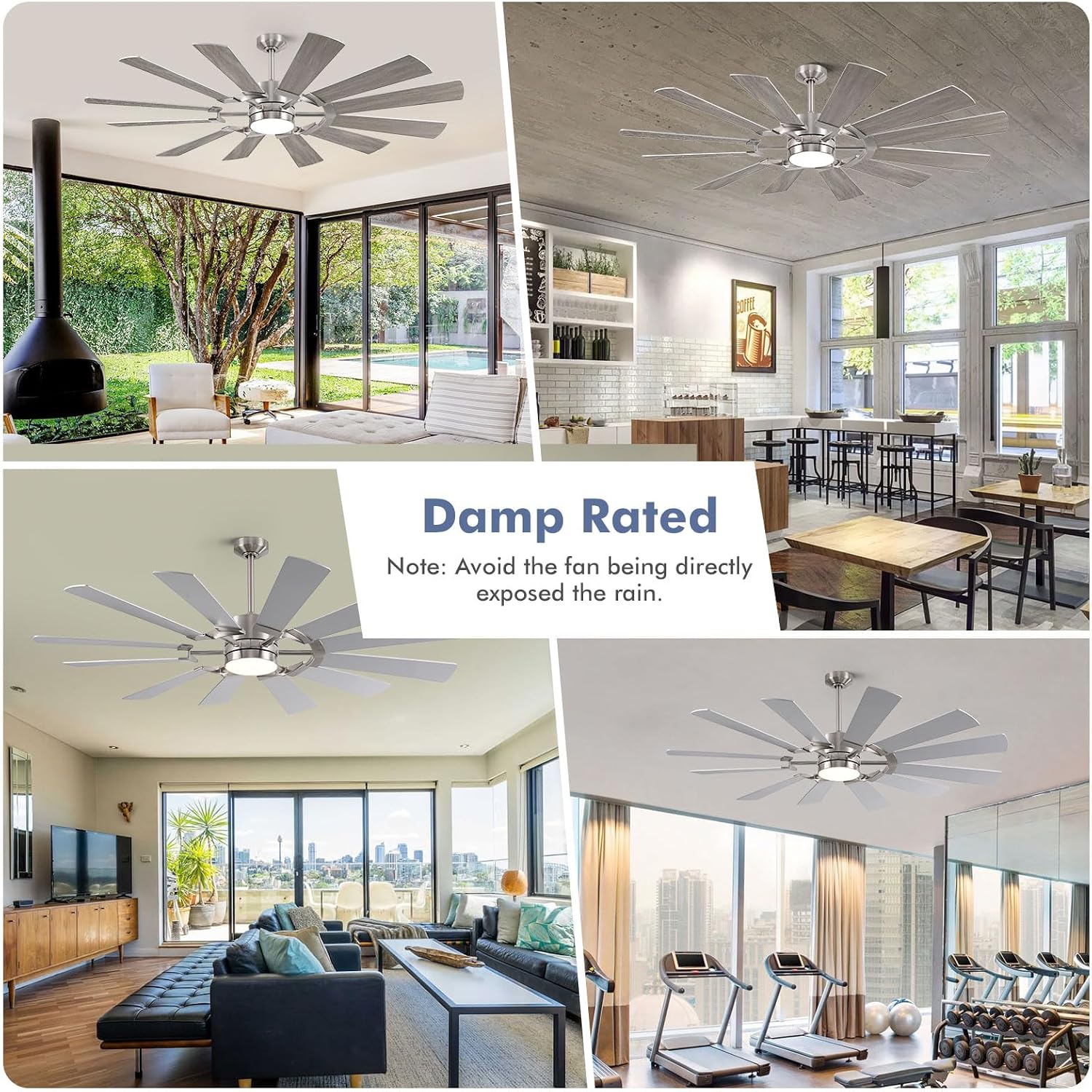 62 Inch Ceiling Fan with Light Remote, Modern Farmhouse Industrial 12 Blade(Sliver/Oak), High CFM Quiet Reversible DC Motor, Damp Rated Indoor Outdoor Ceiling Fans for Patios Garage Porch Barn Gym