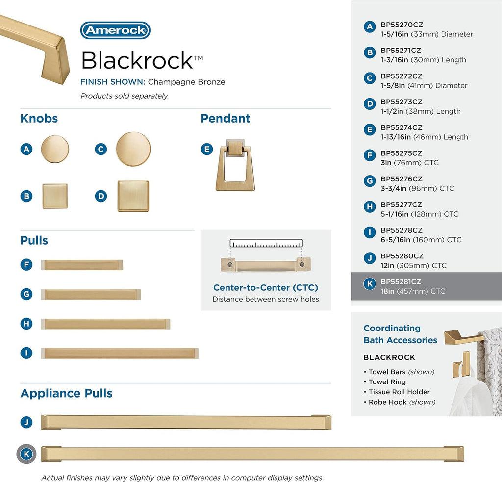 Amerock | Oversized Cabinet Hardware/Appliance Handle Pull | Champagne Bronze |18 in (457 mm) Center-to-Center Drawer Pull | Blackrock | Kitchen and Bath Hardware | Furniture Hardware