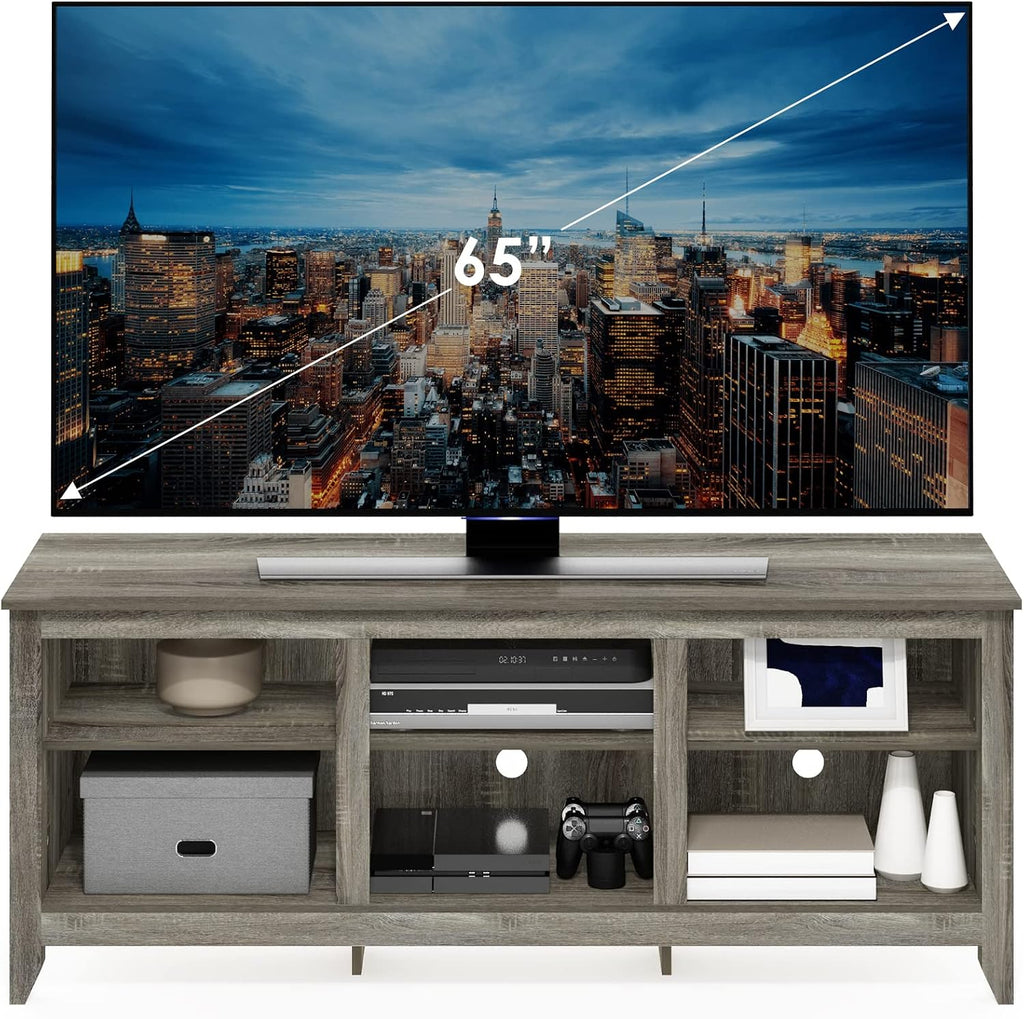 Furinno Jensen TV Stand for TV up to 65 Inch, 2-Tier Grey Entertainment Center, TV Console with Cable Management, for Living Room, Bedroom, Grey Oak