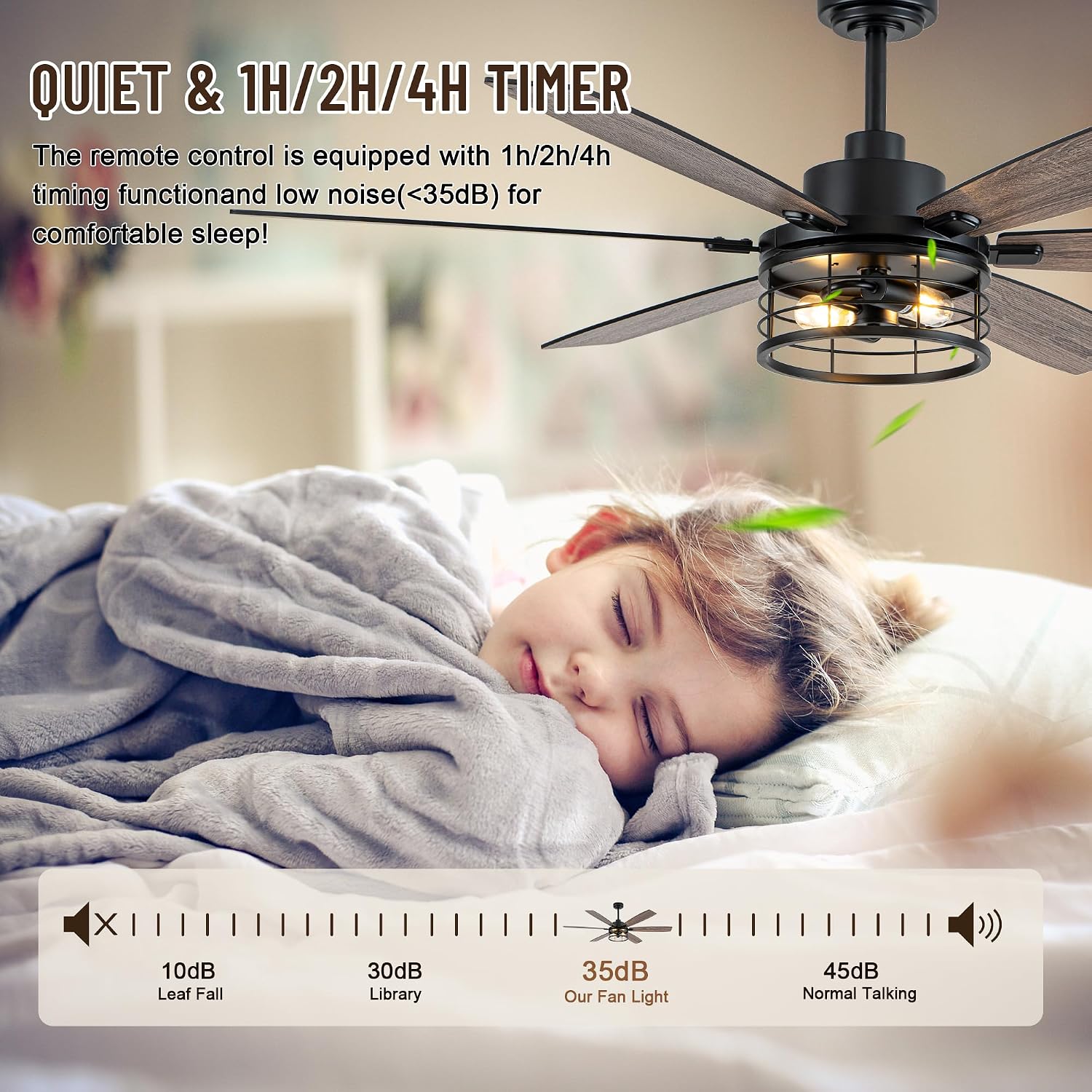 60' Large Ceiling Fans with Lights,Modern Farmhouse Caged Ceiling Fan with Light and Remote,6 Speeds,Reversible Motor,6 Double Finish Wood Blades,Black Rustic Ceiling Fan for Living Room Dining Room