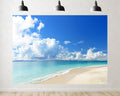 Trykid 20x10ft Turquoise Ocean Beach Backdrop Clear Sky White Clouds Sandy Shore Photography Background Vacation Tapestry Party Decoration Photo Studio Prop Fabric