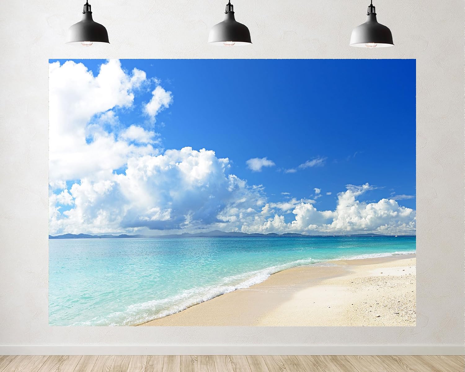 Trykid 20x10ft Turquoise Ocean Beach Backdrop Clear Sky White Clouds Sandy Shore Photography Background Vacation Tapestry Party Decoration Photo Studio Prop Fabric
