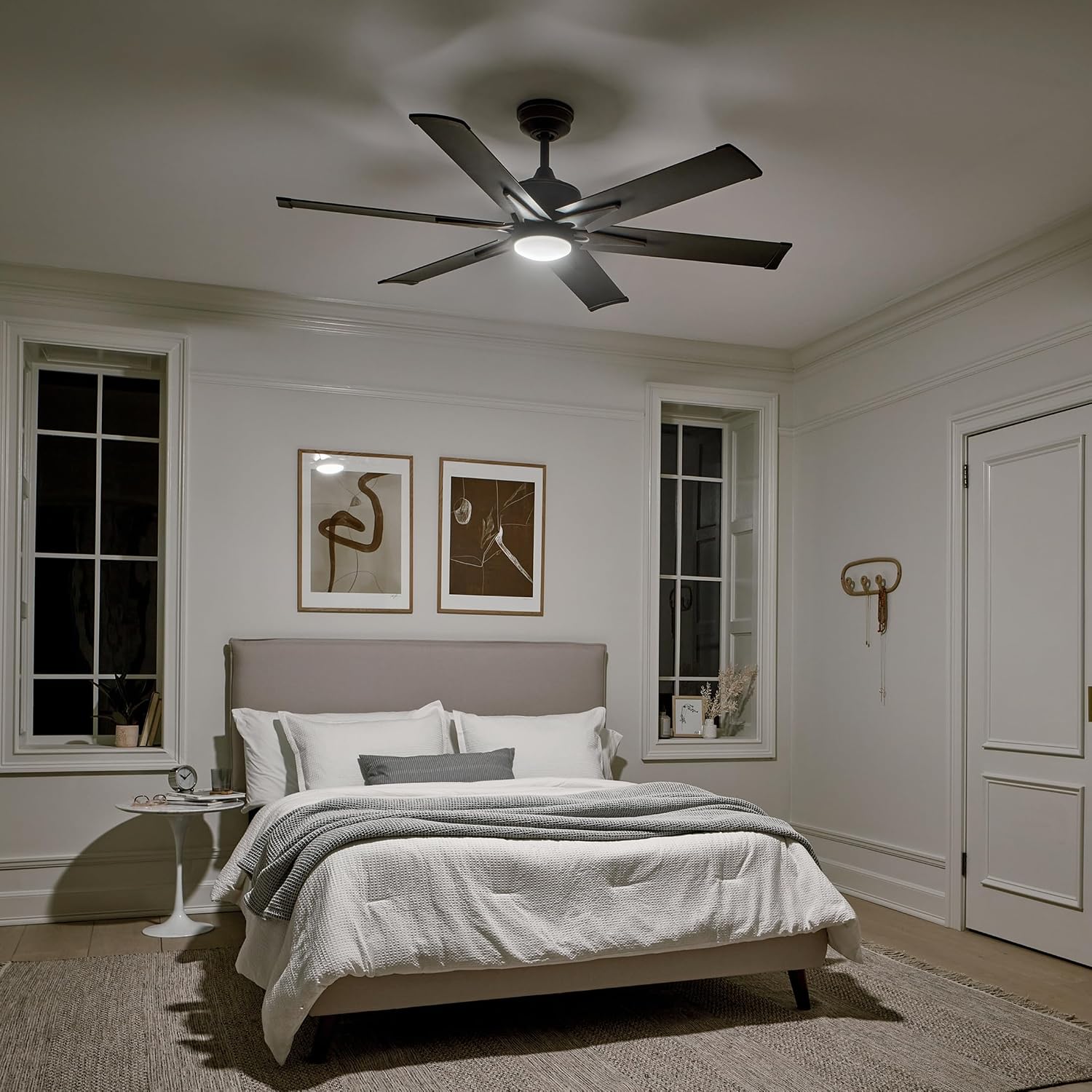 Kichler Szeplo II 60 in 6-Blade Outdoor Ceiling Fan with LED Light, DC Motor Wet Rated Patio Fan with Etched Cased Opal Glass in Old Bronze for Pergola Porch, 300300OZ