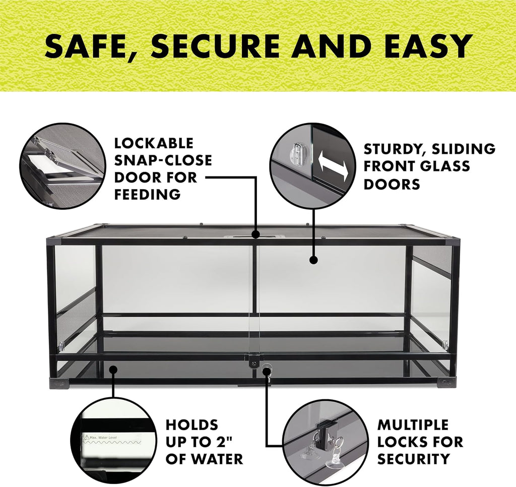 Zilla QuickBuild Reptile 65 Gallon Glass Terrarium Habitat with Sliding Door For Geckos, Snakes, Lizards, Frogs, Turtles, and Tortoises, 48' x 18' x 18'