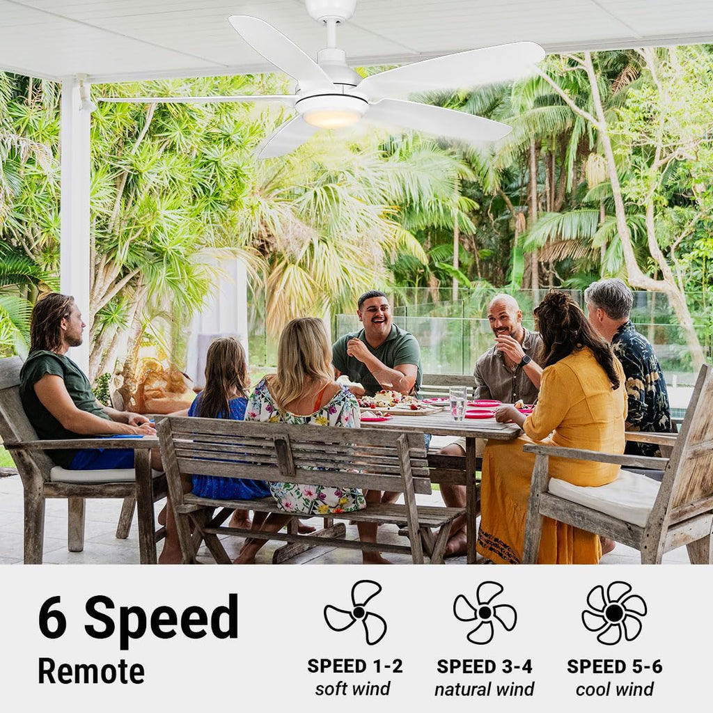 kathy ireland HOME 52' Yonas Ceiling Fans with Lights & Remote, Coastal Rated Indoor/Outdoor, Energy-Efficient 6-Speed DC Motor, Dimmable LED, Modern Design, Matte White KICF58316