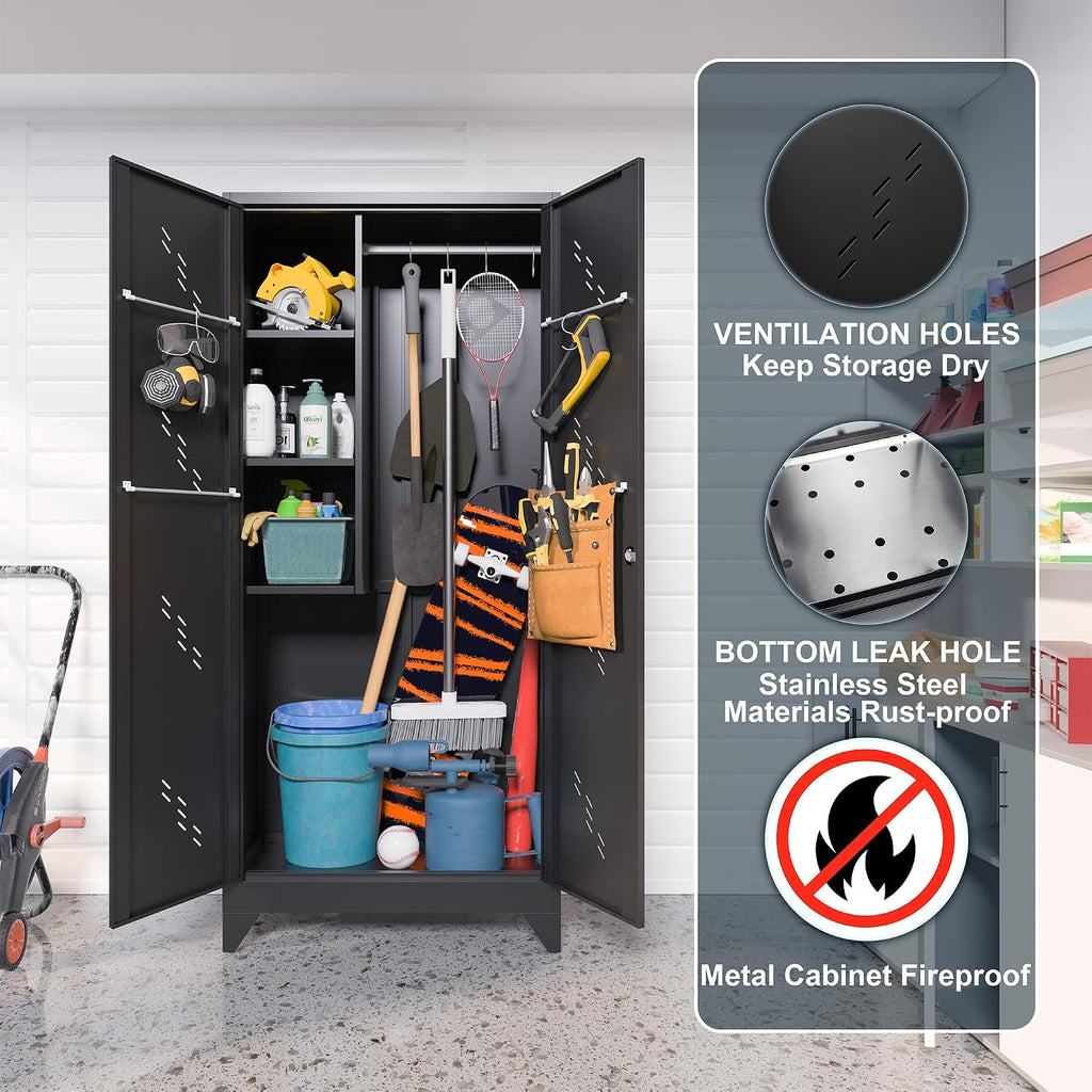 75' Taller Metal Garage Storage Cabinet,Tool Chest, Large Office Storage Cabinet with Lock Doors, Stainless Steel Bottom Plate with Holes,Utility Room Organization(H75* D16.53*L33.85)(Black)