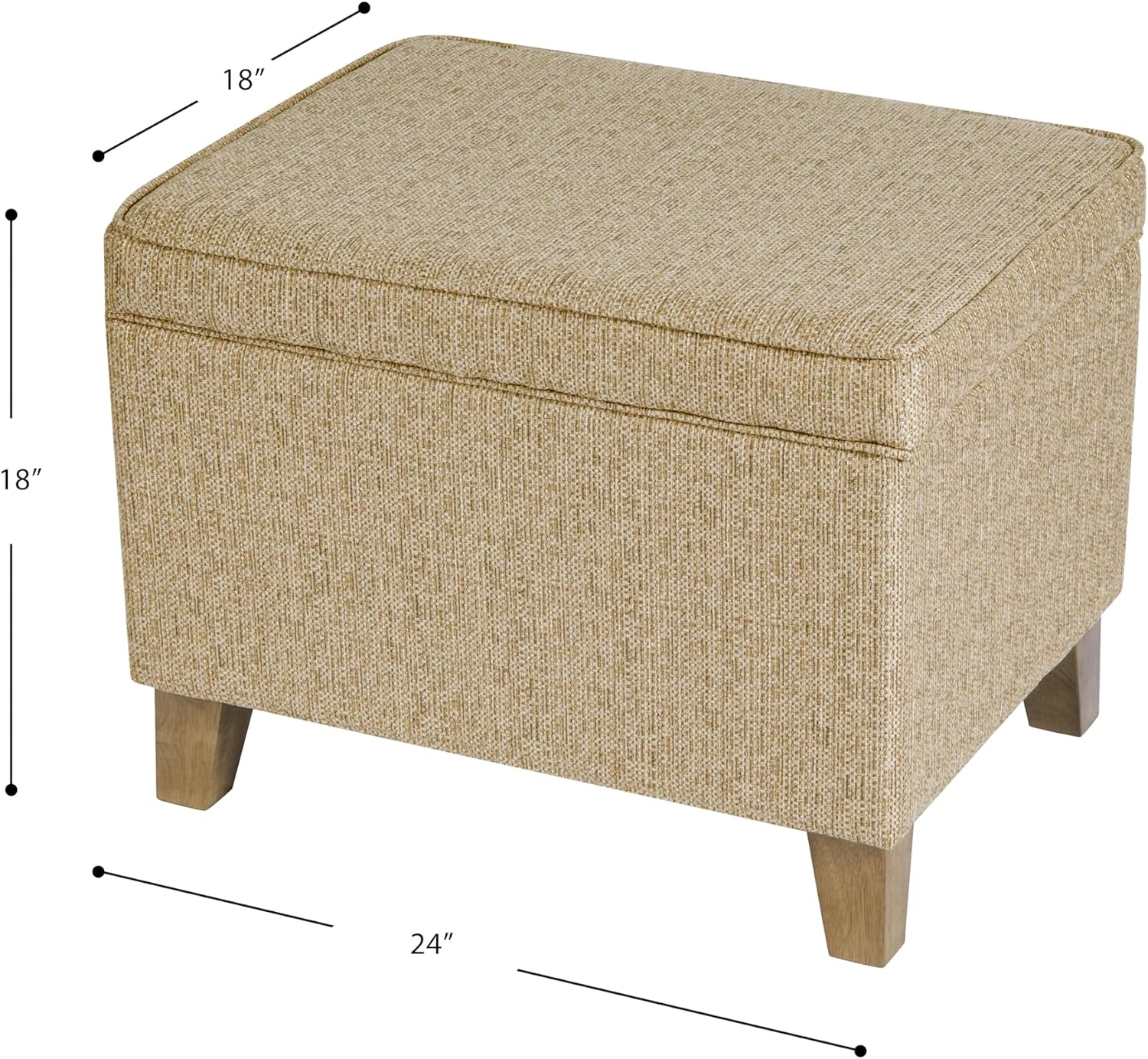 Homepop Home Decor | Medium Square Storage Ottoman with Hinged Lid | Ottoman with Storage for Living Room & Bedroom, Tan