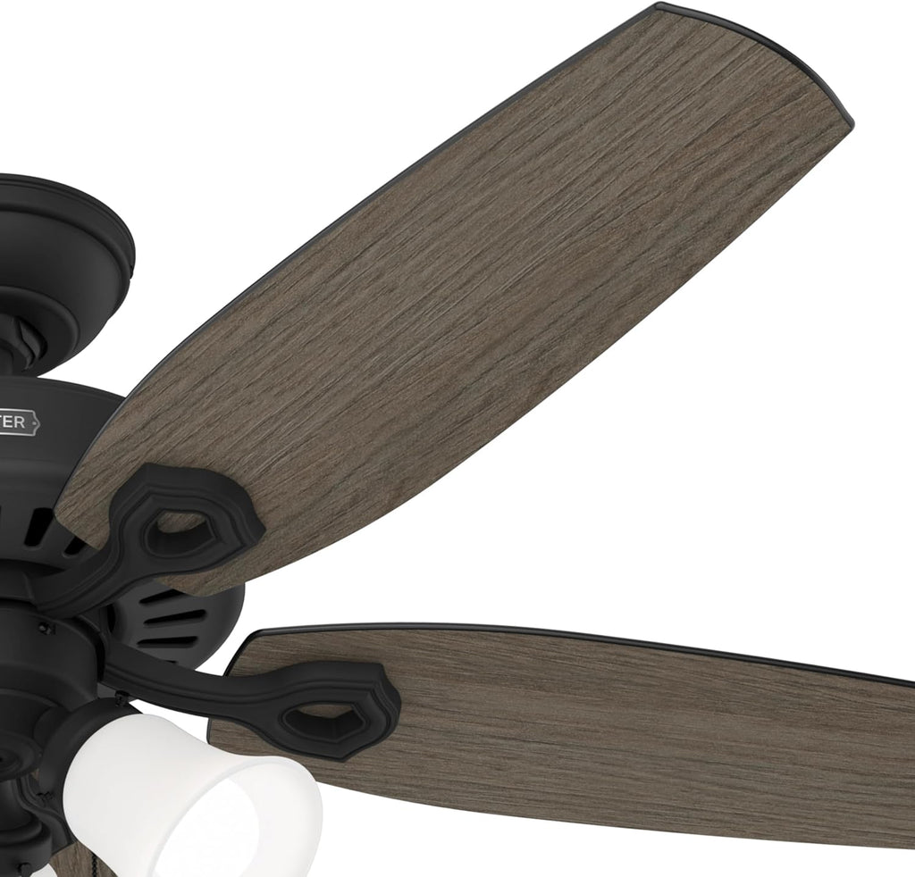 Hunter Fan 52 Inch Matte Black Indoor Ceiling fan with LED Light and Pull Chain for Bedroom, Living Room, Office, Basement, Kitchen, Dining Room (Renewed)
