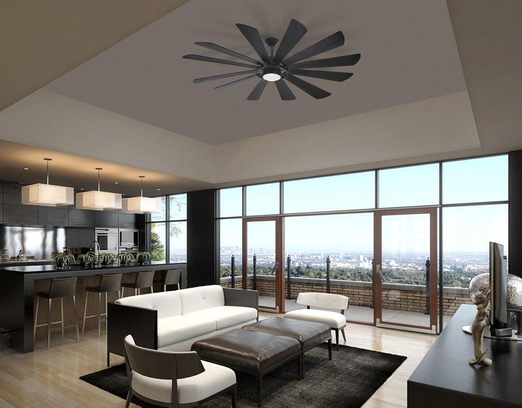 MINKA-AIRE F870L-TCL Windmolen 65 Inch Outdoor Ceiling Fan with LED Light and Remote Control, Textured Coal