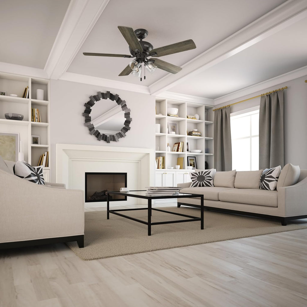 Hunter 52 inch Indoor Ceiling Fan with LED Lights and Pull Chain - Standard Mount Bronze Ceiling Fan, 5 Blades, For Bedroom, Living Room, or Kitchen, 3 inch Downrod - Rosner 52345, Noble Bronze