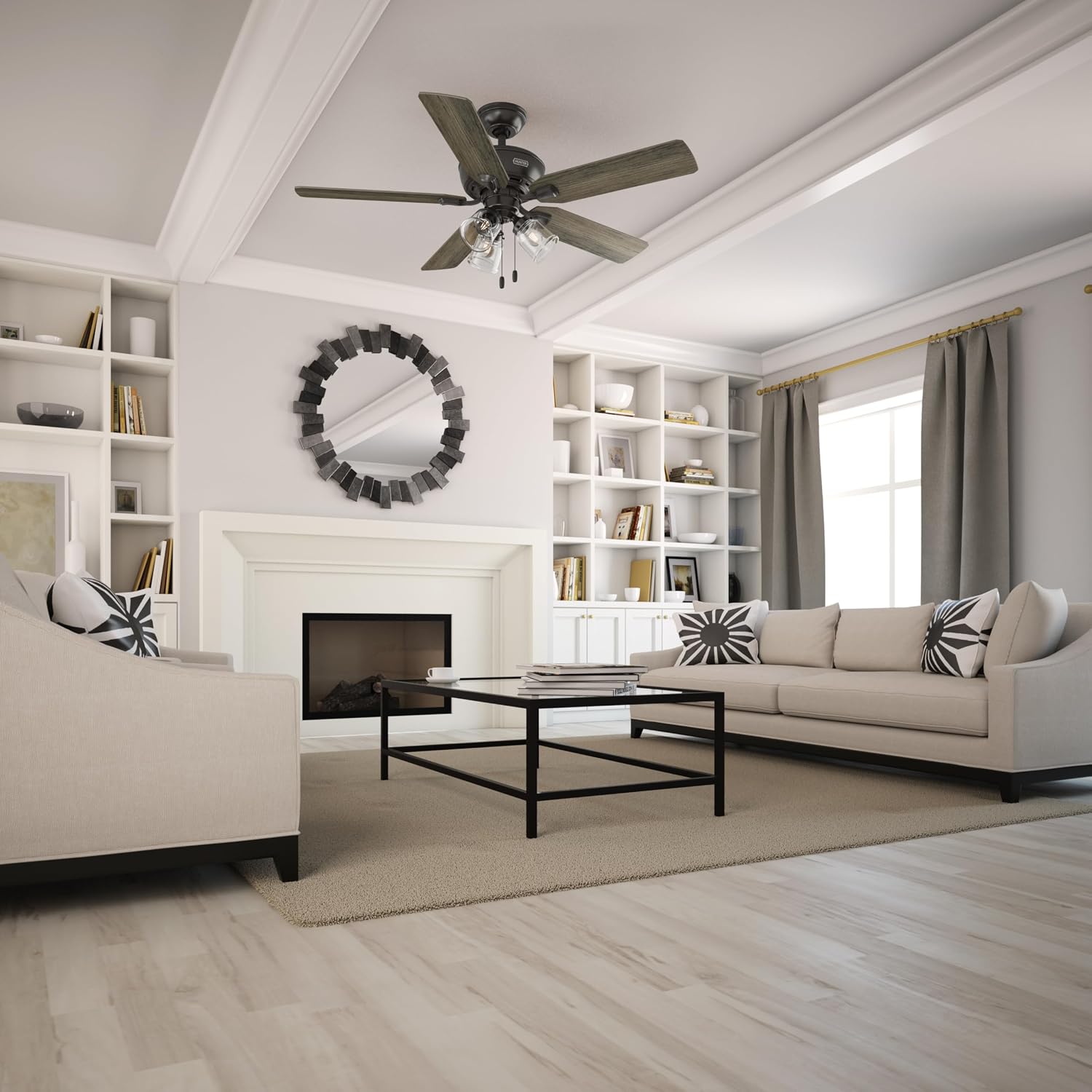 Hunter 52 inch Indoor Ceiling Fan with LED Lights and Pull Chain - Standard Mount Bronze Ceiling Fan, 5 Blades, For Bedroom, Living Room, or Kitchen, 3 inch Downrod - Rosner 52345, Noble Bronze
